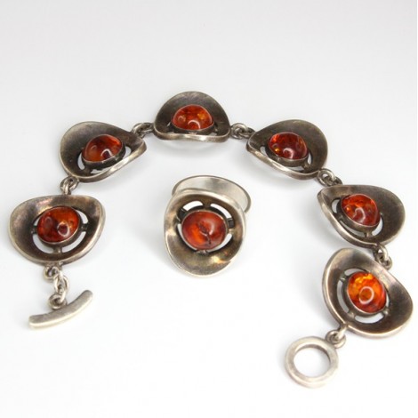 set modernist scandinav. cherry amber & argint, Frank Frederiksen cca 1970